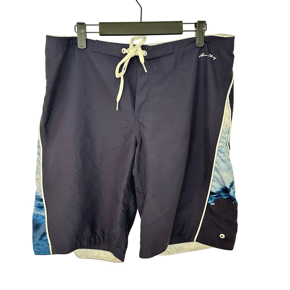 Aaron Chang Womens Navy Blue Wave Graphic Board Shorts with Pocket Size 11